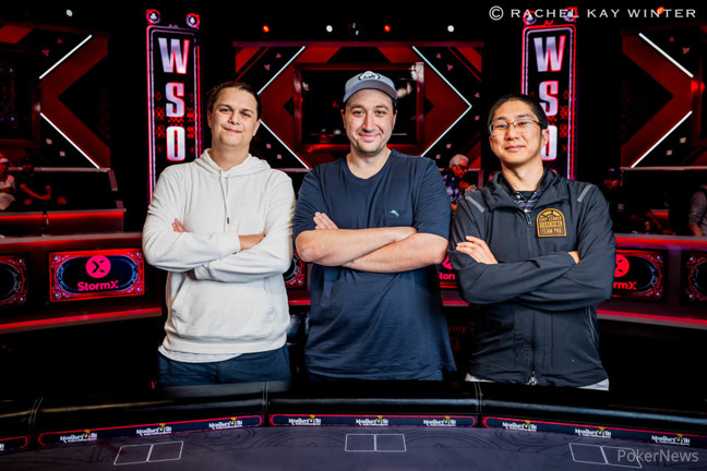 The final three players in the 2024 Main Event, from left to right, are Niklas "Lena8900" Astedt, Jordan Griff, and Jonathan Tamayo. That is also their chip order for the final day.