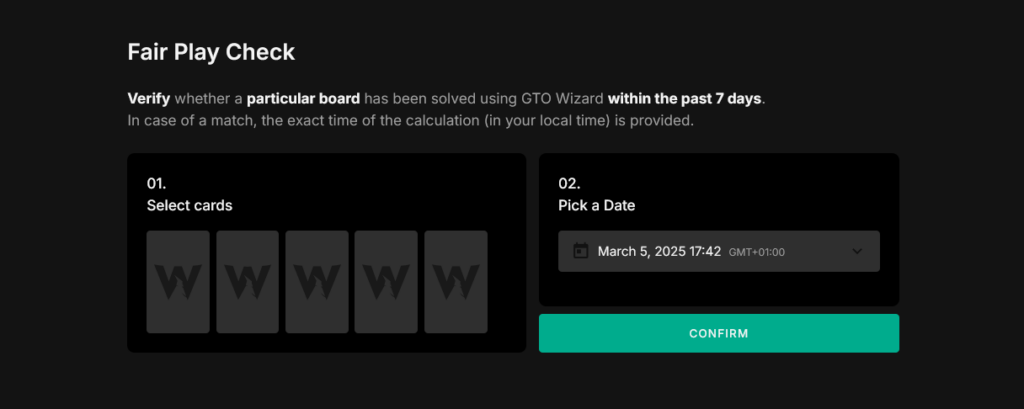 GTO Wizard Fair Play Check tool