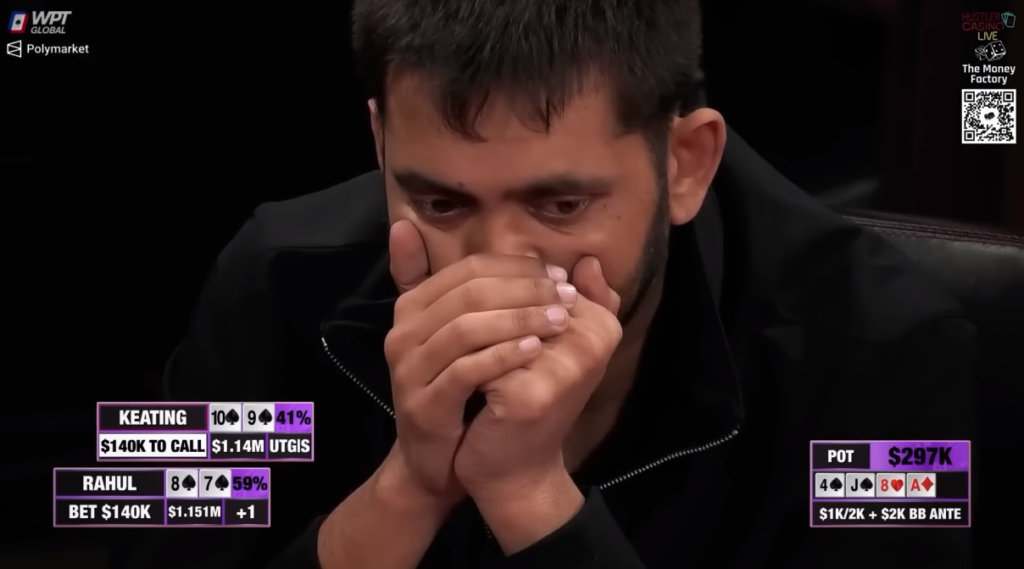 Rahul looking nervous before the river card