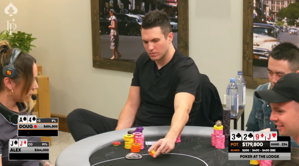 Polk double barreling in 5-bet spot against Alex