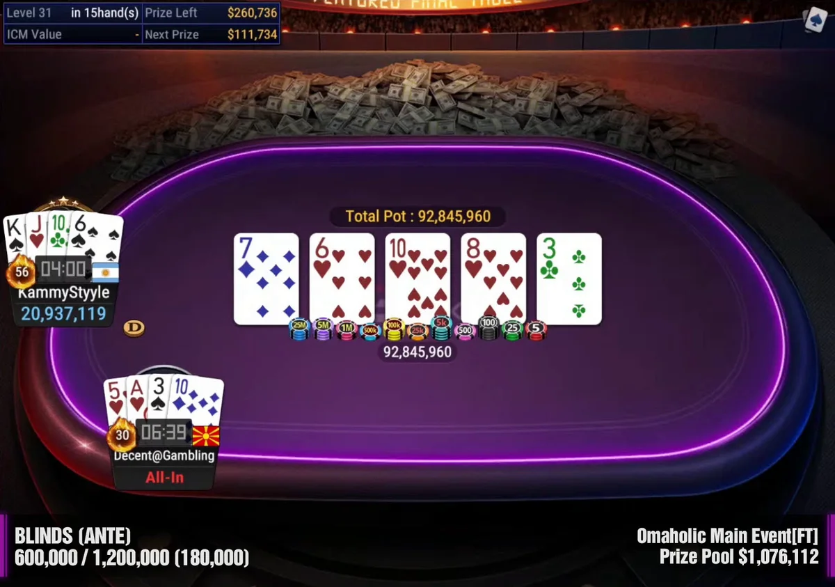 PokerPro Member ‘Decent@Gambling’ Wins GGs Omaholic Main Event for $149,001!