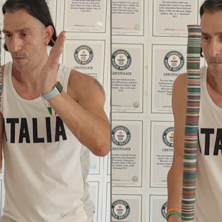 Italian Man broke the Guinness World Record for balancing chips on one finger!