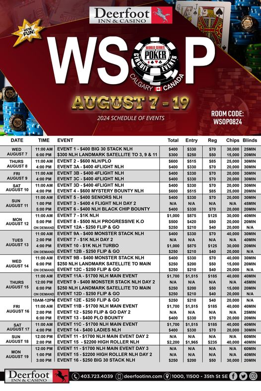 WSOP-C Calgary Aug 2024 Schedule